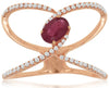 WIDE .78CT DIAMOND & AAA RUBY 14KT ROSE GOLD 3D OVAL & ROUND LOVE KNOT FUN RING