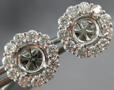 LARGE 1.08CT DIAMOND 18KT WHITE GOLD ROUND FLOWER HALO SEMI MOUNT STUD EARRINGS