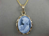 ESTATE 14K YELLOW GOLD BLUE AGATE GIRL WITH PEARLS CAMEO PENDANT + CHAIN #21501