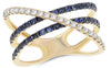 .88CT DIAMOND & AAA SAPPHIRE 14K YELLOW GOLD MULTI ROW CRISS CROSS INFINITY RING