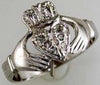 ESTATE .05CT DIAMOND 14KT WHITE GOLD 3D CLASSIC CLADDAGH IRISH HEART LOVE RING