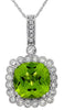 3.67CT DIAMOND & AAA PERIDOT 14KT WHITE GOLD 3D CUSHION & ROUND FLOATING PENDANT