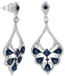 3.01CT DIAMOND & AAA SAPPHIRE 14KT WHITE GOLD 3D ROUND & PEAR SHAPE FUN EARRINGS
