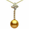 LARGE .21CT DIAMOND & AAA GOLDEN PEARL 14KT YELLOW GOLD JOURNEY FLOWER PENDANT