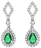 1.24CT DIAMOND & AAA EMERALD 14KT WHITE GOLD PEAR SHAPE & ROUND HANGING EARRINGS