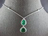 LARGE 2.4CT DIAMOND & AAA EMERALD 18K 2 TONE GOLD DOUBLE TEAR DROP LOVE NECKLACE