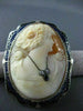 ANTIQUE LARGE DIAMOND FILIGREE BLUE ENAMEL LADY CAMEO 14KT WHITE PENDANT #22634
