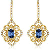 1.45CT DIAMOND AAA TANZANITE 14K YELLOW GOLD OVAL OPEN FILIGREE HANGING EARRINGS