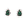ESTATE .71CT DIAMOND & AAA EMERALD 18KT WHITE GOLD 3D TEAR DROP STUD EARRINGS