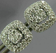 LARGE .67CT DIAMOND 18KT WHITE GOLD 3D SQUARE HALO CLUSTER STUD JACKET EARRINGS