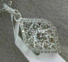 ESTATE .65CT DIAMOND 18K WHITE GOLD CLUSTER TEAR DROP LEAF HALO FLOATING PENDANT