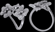 0.65CT DIAMOND 14KT WHITE GOLD ROUND MULTI FLOWER DOUBLE ROW 4 LEAF CLOVER RING