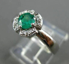 ESTATE .52CT DIAMOND & AAA EMERALD 14KT WHITE GOLD FLOWER ENGAGEMENT RING #15109