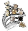 EXTRA LARGE 3.91CT WHITE & MULTI COLOR DIAMOND 18KT WHITE & BLACK GOLD LEAF RING