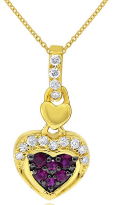 .14CT DIAMOND & AAA RUBY 14K YELLOW GOLD HEART SHAPE LOVE KNOT FLOATING PENDANT