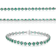 6.0CT DIAMOND & AAA EMERALD 14KT WHITE GOLD CLASSIC OVAL & ROUND TENNIS BRACELET