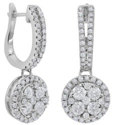 ESTATE 1.85CT DIAMOND 14KT WHITE GOLD CLUSTER FLORAL LEVERBACK HANGING EARRINGS
