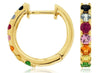 1.10CT AAA MULTI COLOR SAPPHIRE 14KT YELLOW GOLD 3D HUGGIE HOOP HANGING EARRINGS