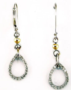 .25CT DIAMOND 14K 2 TONE GOLD 3D ROUND OPEN TEAR DROP LEVERBACK HANGING EARRINGS