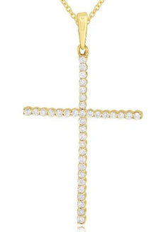 .21CT DIAMOND 14KT YELLOW GOLD ROUND CLASSIC SHARED PRONG CROSS FLOATING PENDANT