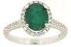 ESTATE 2.19CT DIAMOND & AAA EMERALD 14KT WHITE GOLD OVAL & ROUND HALO FUN RING