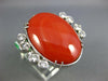 ANTIQUE EXTRA LARGE 1.0CT OLD MINE DIAMOND & AAA CORAL 14KT WHITE GOLD FUN RING