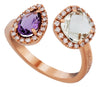 LARGE 1.33CT DIAMOND & AAA GREEN PURPLE AMETHYST 18KT ROSE GOLD MULTI SHAPE RING