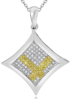 .28CT WHITE & FANCY YELLOW DIAMOND 14K WHITE GOLD 3D SQUARE FUN FLOATING PENDANT