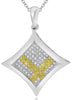 .28CT WHITE & FANCY YELLOW DIAMOND 14K WHITE GOLD 3D SQUARE FUN FLOATING PENDANT