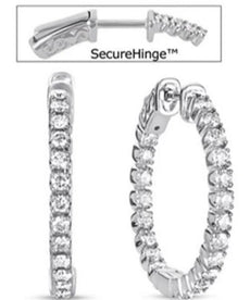 ESTATE 1.32CT DIAMOND 14KT WHITE GOLD 3D ROUND INSIDE OUT HOOP HANGING EARRINGS