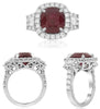 LARGE 7.79CT DIAMOND & AAA RUBY PLATINUM CUSHION ROUND & PRINCESS FILIGREE RING