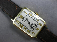 ANTIQUE LARGE 14KT YELLOW GOLD 3D RECTANGULAR LONGINES MENS WATCH #27972