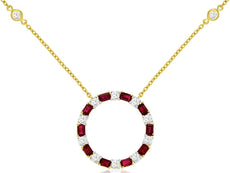 1.8CT DIAMOND & AAA RUBY 14KT YELLOW GOLD 3D CIRCLE OF LIFE BY THE YARD NECKLACE
