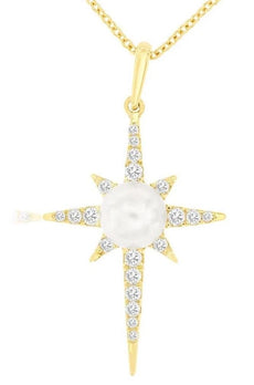 .20CT DIAMOND & AAA SOUTH SEA PEARL 14KT YELLOW GOLD STARBURST FLOATING PENDANT