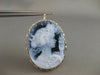 LARGE ESTATE 14KT YELLOW GOLD BLUE AGATE GIRL CAMEO FILIGREE PIN PENDANT #20769