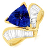 LARGE 3.85CT DIAMOND & AAA TANZANITE 14K YELLOW GOLD 3D TRILLION & BAGUETTE RING