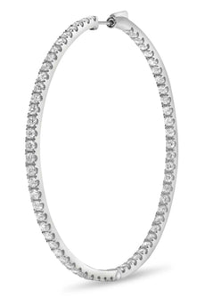 EXTRA LARGE 5CT DIAMOND 14KT WHITE GOLD CLASSIC INSIDE OUT HOOP HANGING EARRINGS