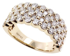 EXTRA LARGE 2.25CT DIAMOND 14KT YELLOW GOLD 3D ROUND MULTI ROW SHARED PRONG RING