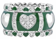 LARGE 1.03CT DIAMOND & GREEN ENAMEL 18KT WHITE GOLD 3D MULTI HEART ETERNITY RING
