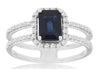 1.4CT DIAMOND & AAA SAPPHIRE 14KT WHITE GOLD 3D BAGUETTE & ROUND ENGAGEMENT RING