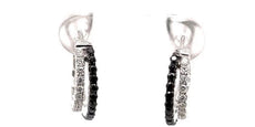 ESTATE .70CT WHITE & BLACK DIAMOND 18K WHITE GOLD UMBRELLA HOOP HANGING EARRINGS
