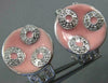 LARGE .22CT DIAMOND & PINK ENAMEL 18KT WHITE GOLD 3D CIRCULAR CLIP ON EARRINGS