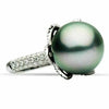 LARGE .55CT DIAMOND & AAA TAHITIAN PEARL 18K WHITE GOLD 3 ROW ENGAGEMENT RING