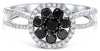 .94CT WHITE & BLACK DIAMOND 14KT WHITE GOLD 3D CLASSIC FLOWER CIRCULAR LOVE RING