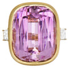 EXTRA LARGE 40.07CT DIAMOND & AAA KUNZITE 18KT YELLOW GOLD BEZEL ENGAGEMENT RING