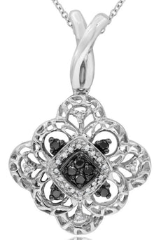 .19CT WHITE & BLACK DIAMOND 14KT WHITE GOLD 3D GEOMETRICAL FUN FLOATING PENDANT