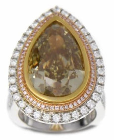 EXTRA LARGE 16.33CT WHITE PINK & FANCY YELLOW DIAMOND 18K TRI COLOR GOLD 3D RING