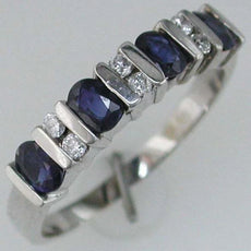 1.14CT DIAMOND & AAA SAPPHIRE 14KT WHITE GOLD 3D OVAL & ROUND ANNIVERSARY RING