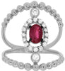 LARGE .86CT DIAMOND & AAA RUBY 14KT WHITE GOLD OVAL & ROUND FLOWER BEADED RING