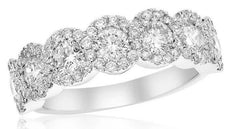 ESTATE 1.88CT DIAMOND 18KT WHITE GOLD 3D CLASSIC ROUND HALO ANNIVERSARY RING